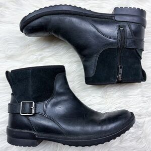 Ugg Selima Ankle Boot Waterproof Leather Suede Black Buckle Womens Size 9